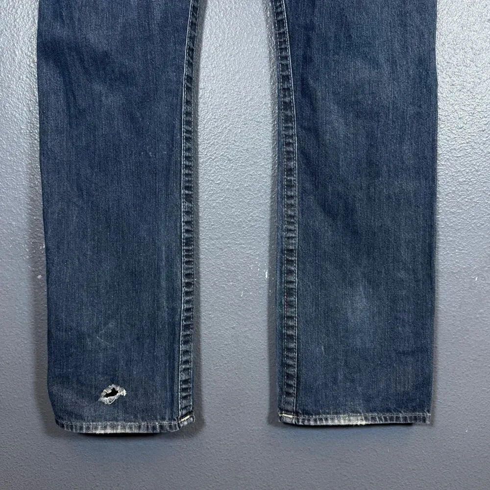 True Religion 35/32 men’s blue denim jeans baggy distressed pants